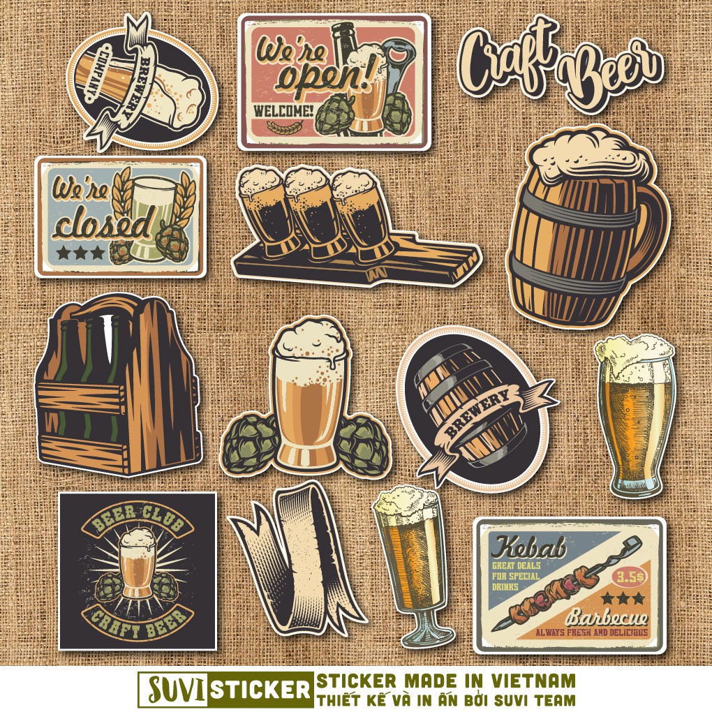 50 Sticker Retro Beer chống nước sticker dán laptop, điện thoại, đàn guitar, mũ bảo hiểm, vali. MSP: SV189