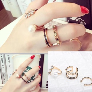 Bộ 3 nhẫn đinh tán, đính hạt phong cách Hàn Quốc