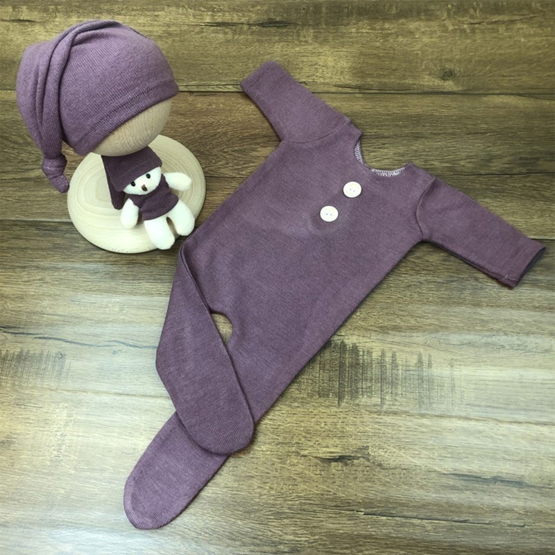 Bộ 3 Món Áo Liền Quần Tay Dài + Mũ Beanie Đuôi Dài + Nón Đội Đầu Chụp Ảnh Cho Bé Sơ Sinh