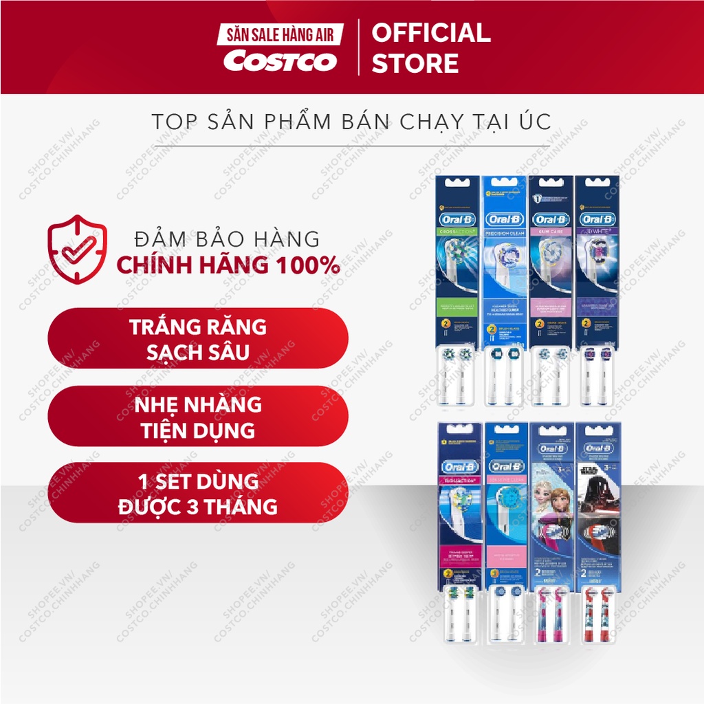 Đầu thay bàn chải điện Oral-B Úc Set 2 đầu thay cho các loại bàn chải điện người lớn