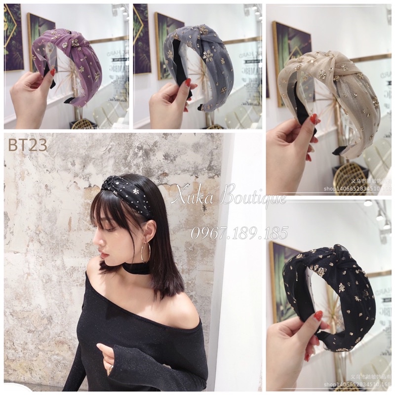 Băng Đô Bờm Cài Tóc Nơ Ren Kim Tuyến Phong Cách Hàn Quốc Phái Nữ