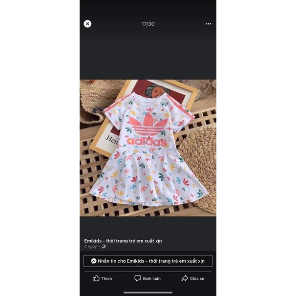 Váy cotton Adidas bé gái