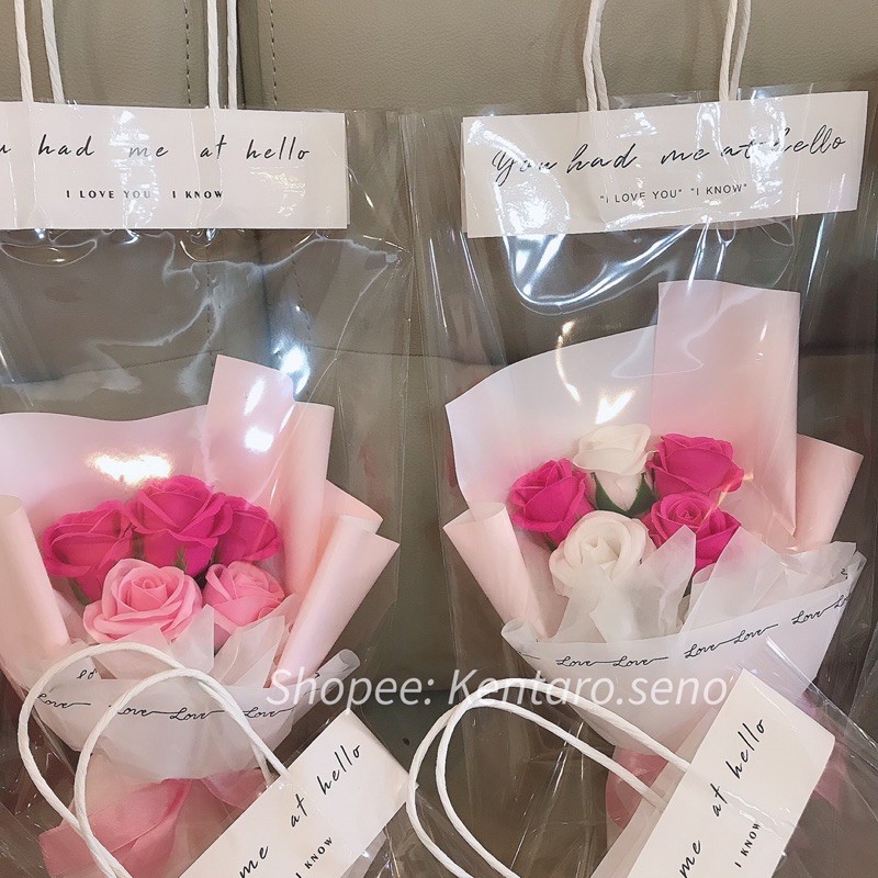 Bó hoa hồng sáp thơm 5 bông tặng kèm túi tặng bạn gái, mẹ, cô giáo, sự kiện, hoa sáp sỉ