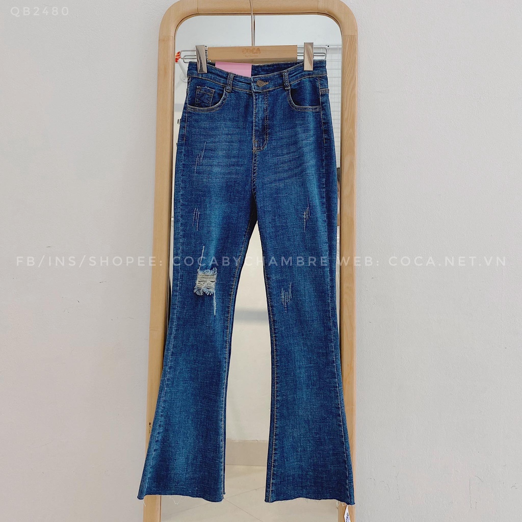 [QB2480] Quần jeans loe rách co giãn mã 2480 (Có sẵn/Ảnh thật)