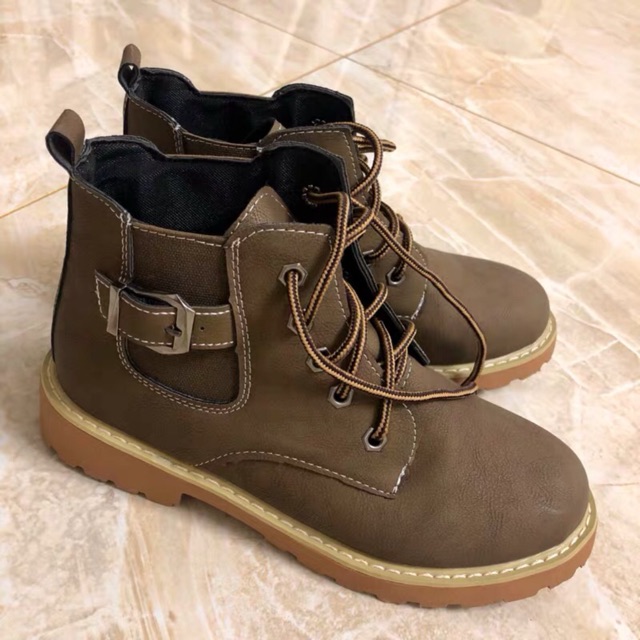 Giày da cao cổ nữ retro vintage buộc dây ( tặng quà) (sẵn rêu 37) -v01 | BigBuy360 - bigbuy360.vn