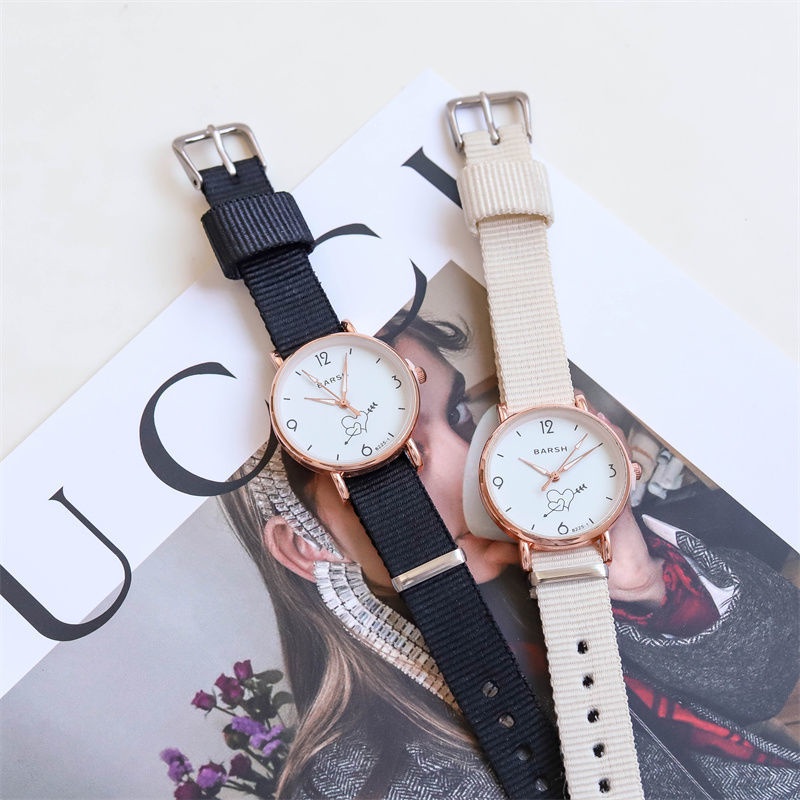Đồng Hồ Đeo Tay Dây Vải Nylon Chống Thấm Nước Màu Cầu Vồng Xinh Xắn Cho Nữ