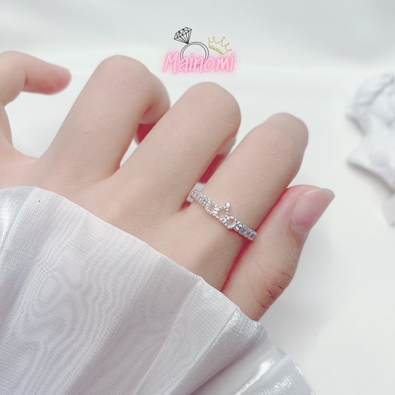 Nhẫn nữ vương miện thiên nga nhỏ xinh viền bo sáng đá tròn nhẹ nhàng tinh tế MAINOMI Shop bạc xinh