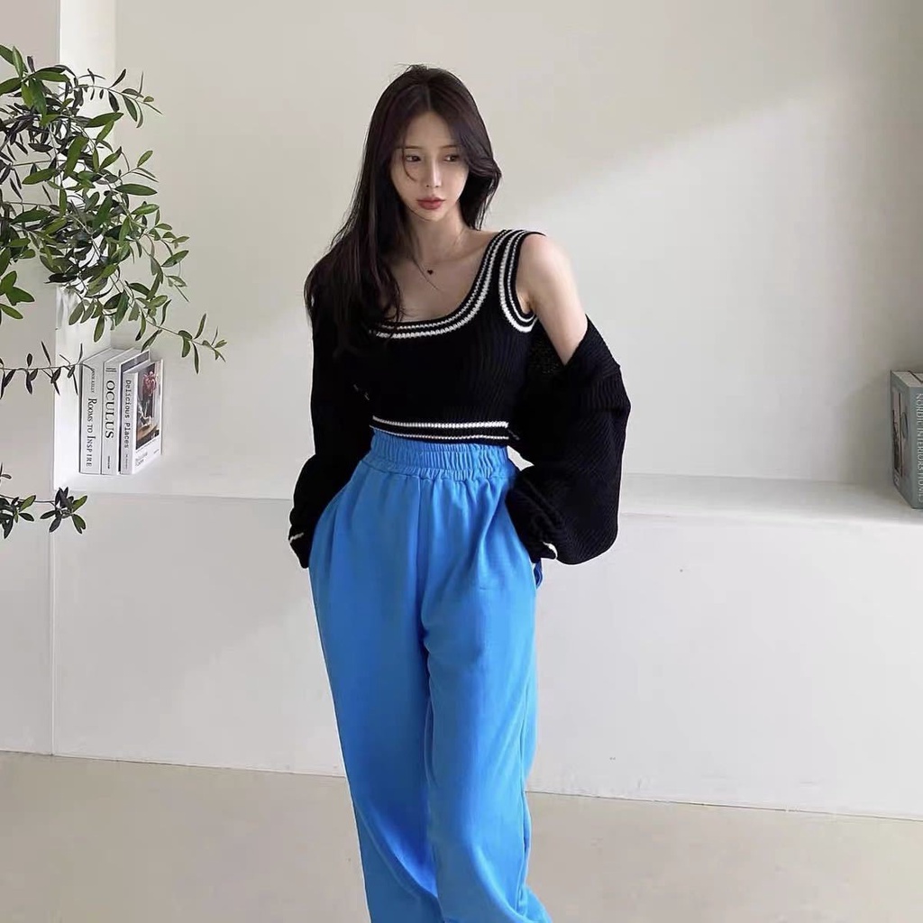 Set Áo Khoác Set Áo 2 Dây Áo Khoác Dệt Kim Set Áo Cadigan Kẻ Phối Áo Ba Lỗ Phong Cách Cá Tính Phù Hợp Đi Chơi Ak1381