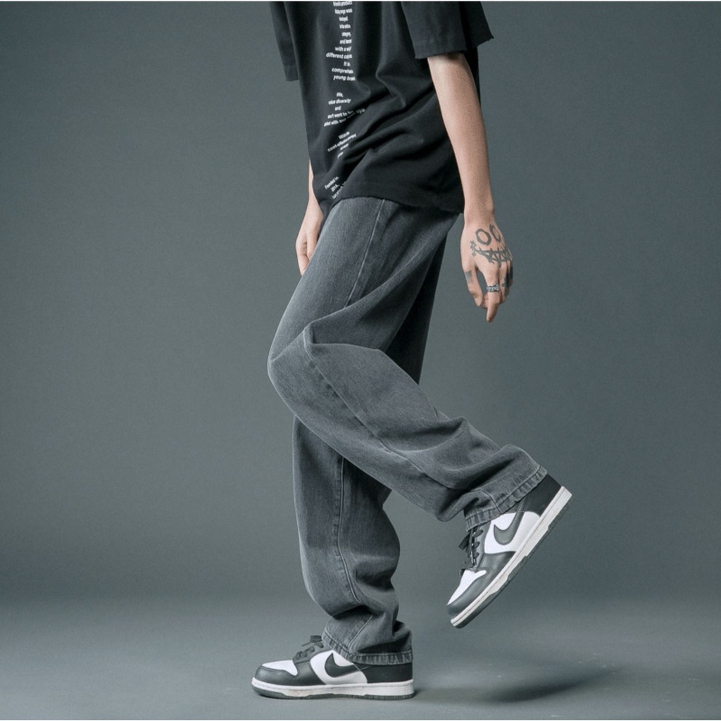 Quần jean xám nam dáng baggy ống suông rộng mã ST01, vải jeans bò cao cấp PATADO
