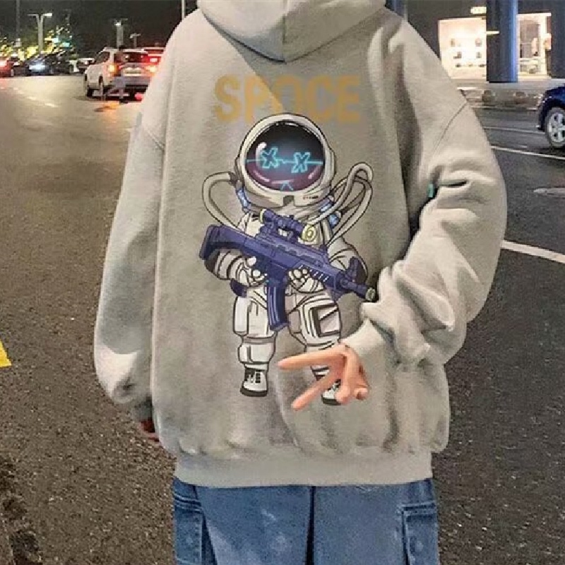 Áo hoodie Thể Thao Dáng Rộng In Hình Phi Hành Gia Thời Trang Thoải Mái Phong Cách Hàn Quốc Cỡ M-5XL Cho Nam