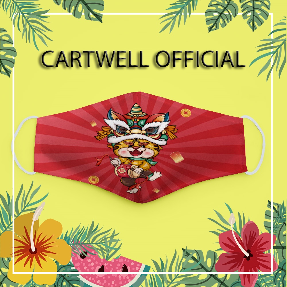Khẩu trang chúc mừng năm mới tết nhâm dần happy new year 2022 tài lộc CARTWELL chất liệu vải mềm kháng khuẩn có thể giặt