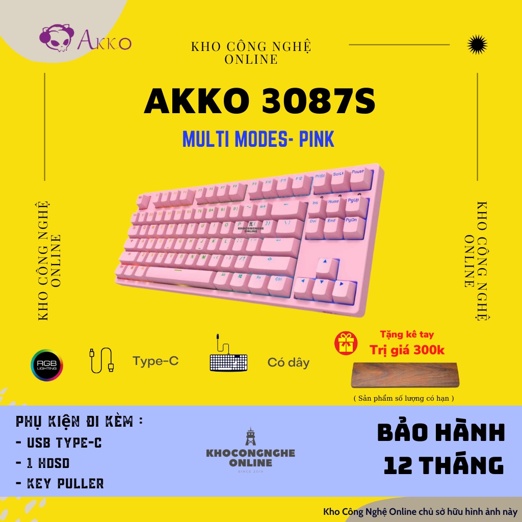 [Mã 33ELSALE hoàn 7% đơn 300K] Bàn phím cơ AKKO 3087S RGB – Pink (cherry switch / akko switch)