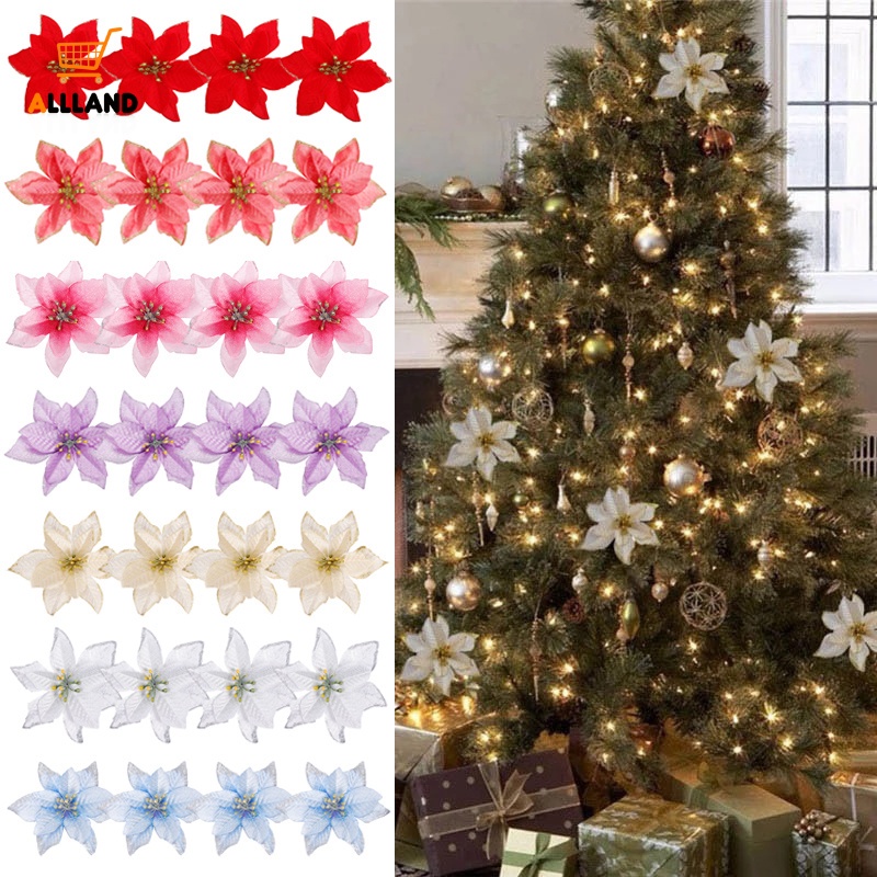 Set 5 / 10 Hoa Lụa Nhân Tạo Trang Trí Cây Thông Giáng Sinh Năm Mới