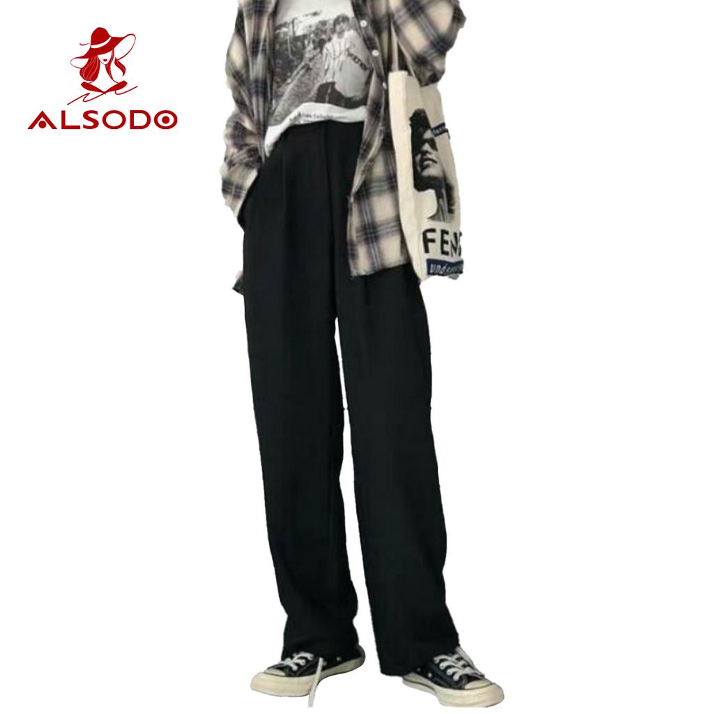 Quần nữ ống rộng vải tuyết mưa cạp cao cấp lưng suông gen bụng - ALSDO