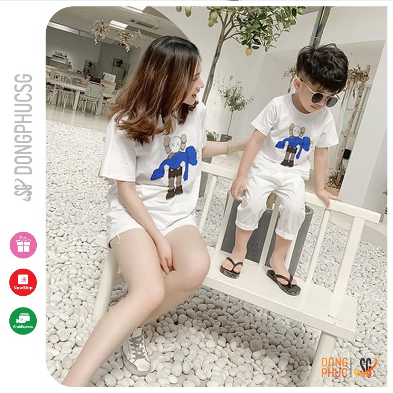 Áo đôi mẹ và bé Kaw đồ đồng phục gia đình 3/4/5 người thun cotton dày dặn màu trắng GD325T | DONGPHUCSG