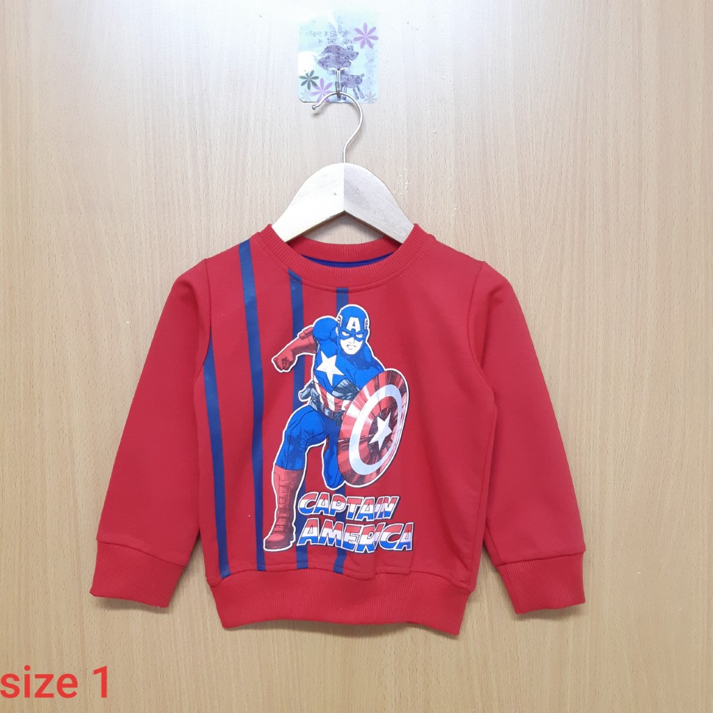 DG59-AT-26- Áo dài tay bé trai, chất nỉ da cá, in hình siêu nhân, màu đỏ, size 1, made in Việt Nam