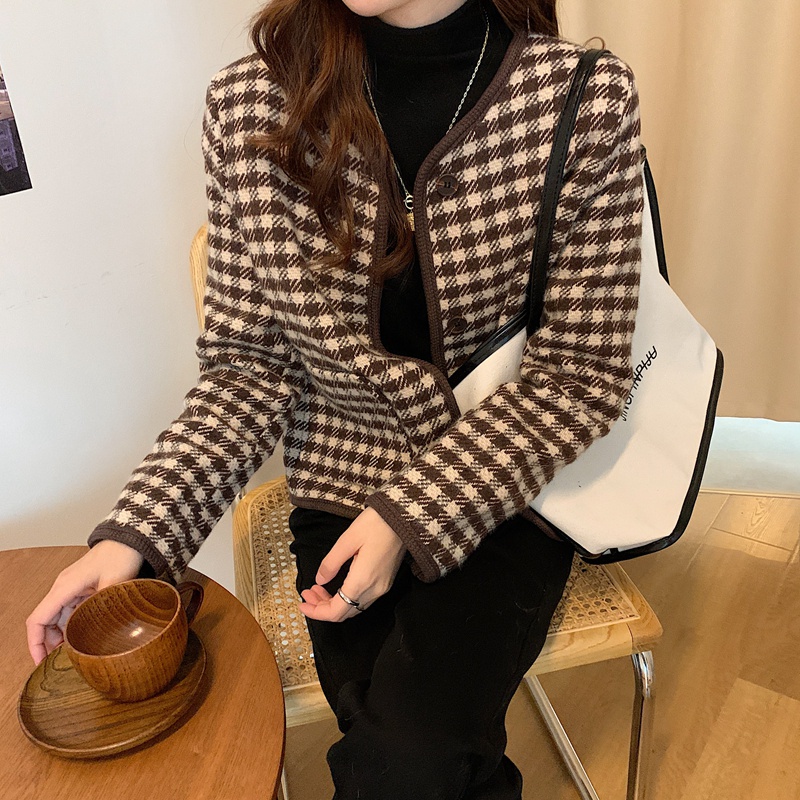 Áo khoác tay dài cổ tròn họa tiết sọc caro 46617 | BigBuy360 - bigbuy360.vn