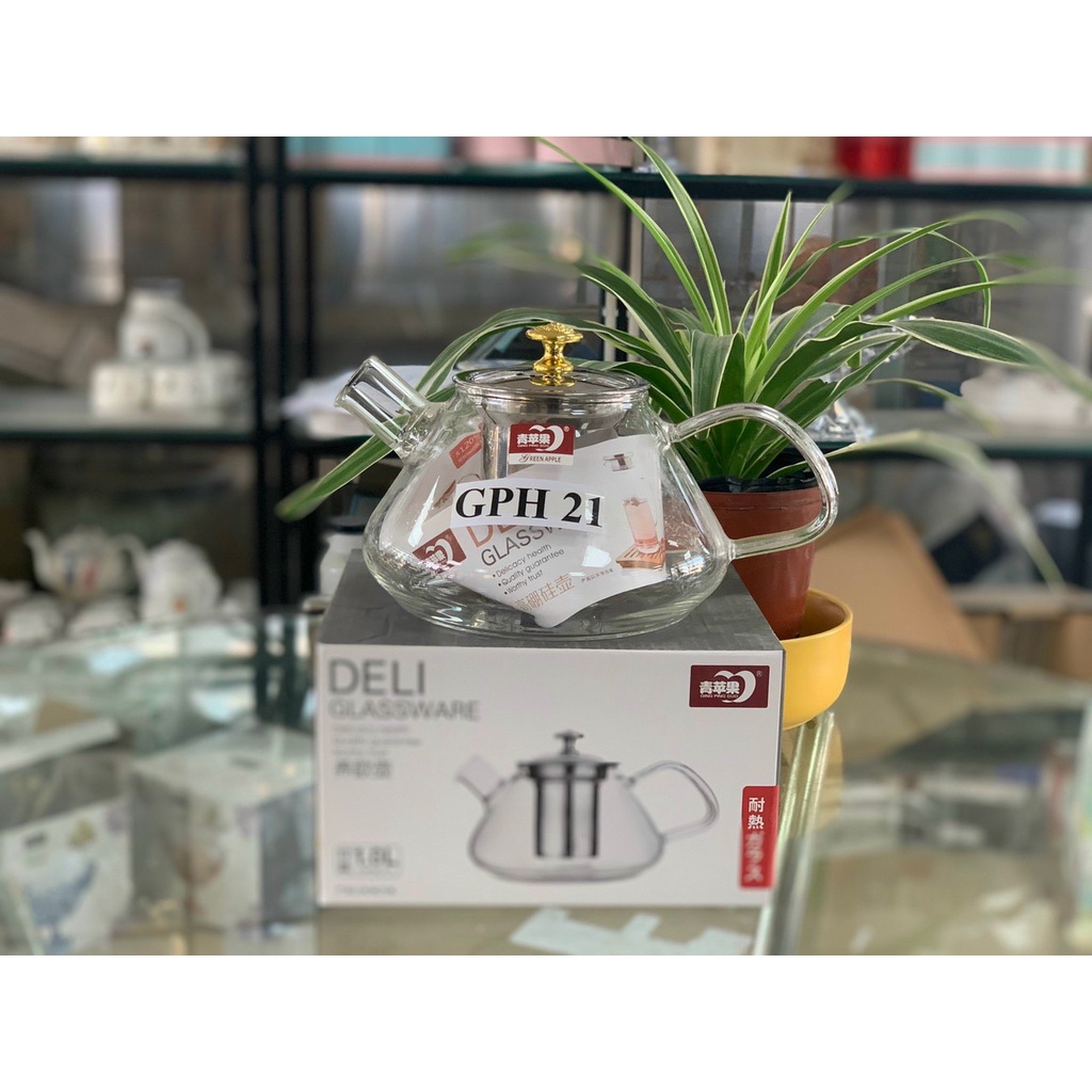 Ấm trà thủy tinh Deli có lõi lọc inox 1L GPH 21