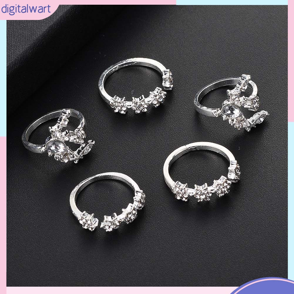 Set 5 Nhẫn Đính Đá Kiểu Dáng Thời Trang Cho Nữ