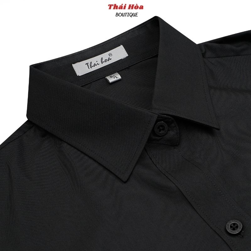 Áo sơ mi đen nữ tay dài công sở kiểu đẹp bigsize cotton mềm min Thái Hoà 047-15-01