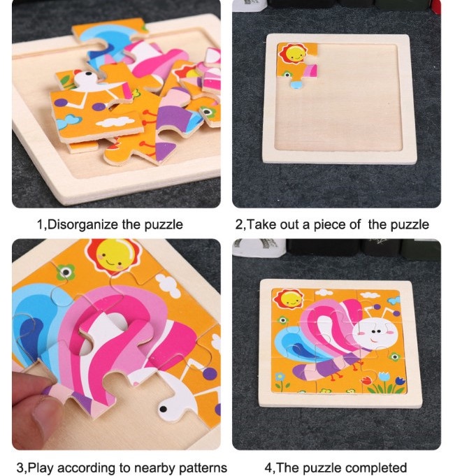 SABUY Đồ chơi trẻ em Xếp Hình 9 Mảnh Bằng Gỗ Dễ Thương Dành Cho Bé