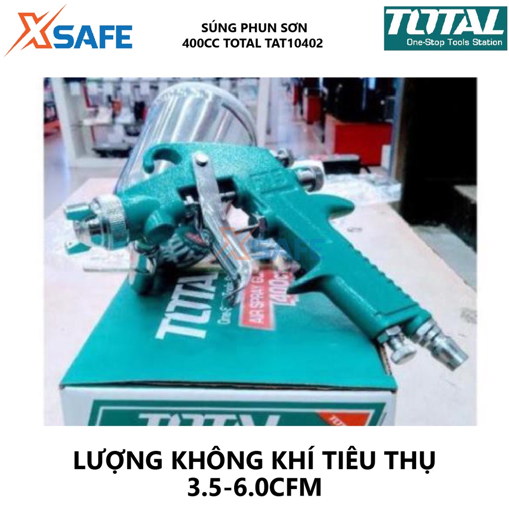 Súng phun sơn khí nén TOTAL TAT10402 Thiết bị phun sơn 1.5mm, Áp suất 3.0-4.0 bar, hợp kim chắc chắn, không gỉ sét