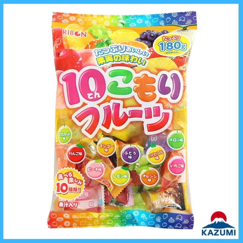 Kẹo trái cây Ribon tổng hợp 10 vị, kẹo ngậm hoa quả cho bé Nhật Bản gói 180g, date T1/24