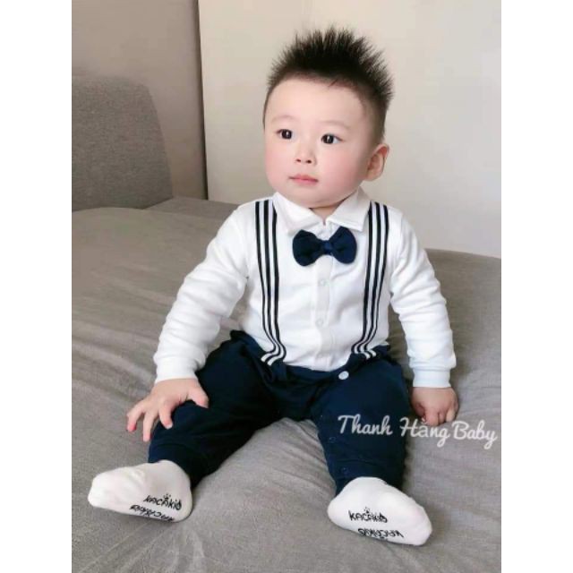 [Sẵn Video] Body công tử có nơ cao cấp bodysuit set bộ cho bé trai liền quần mặc tết đầy tháng thôi nôi