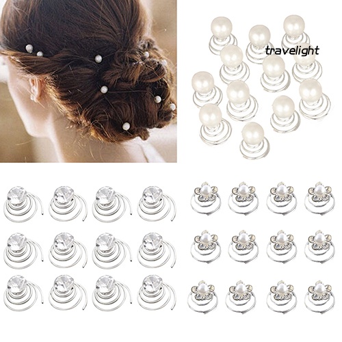 Set 12 Trâm Cài Tóc Dạng Xoắn Ốc Đính Đá Sang Trọng Cho Cô Dâu