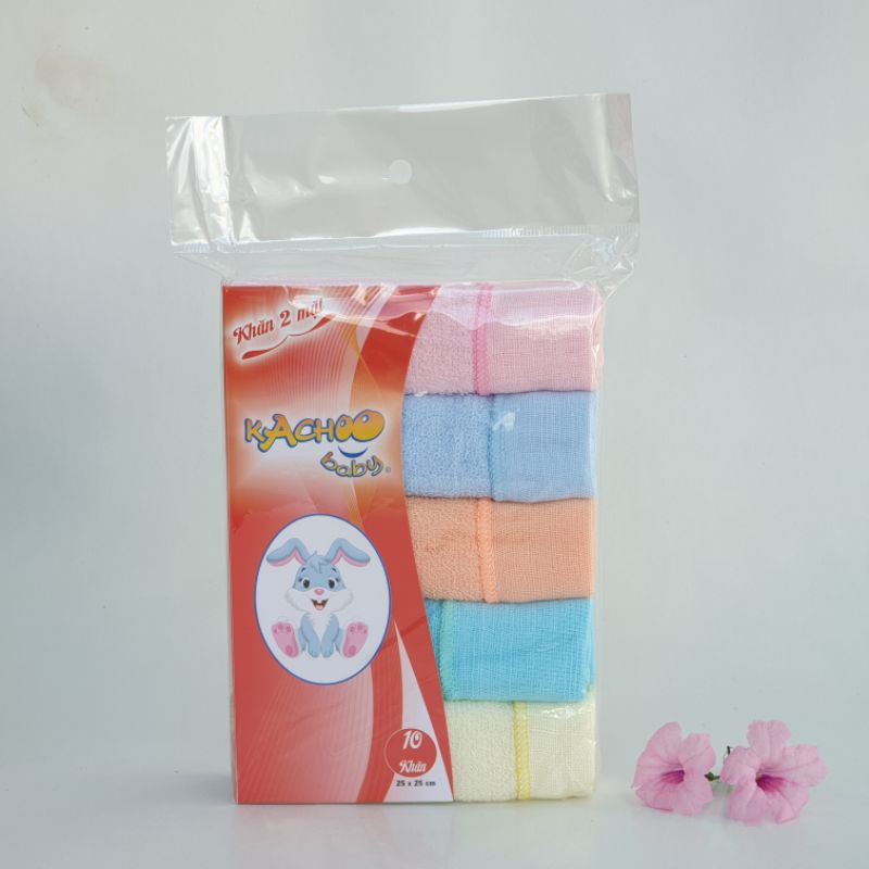 Khăn sữa 2 mặt màu KACHOOBABY (25x25cm) - 10 khăn