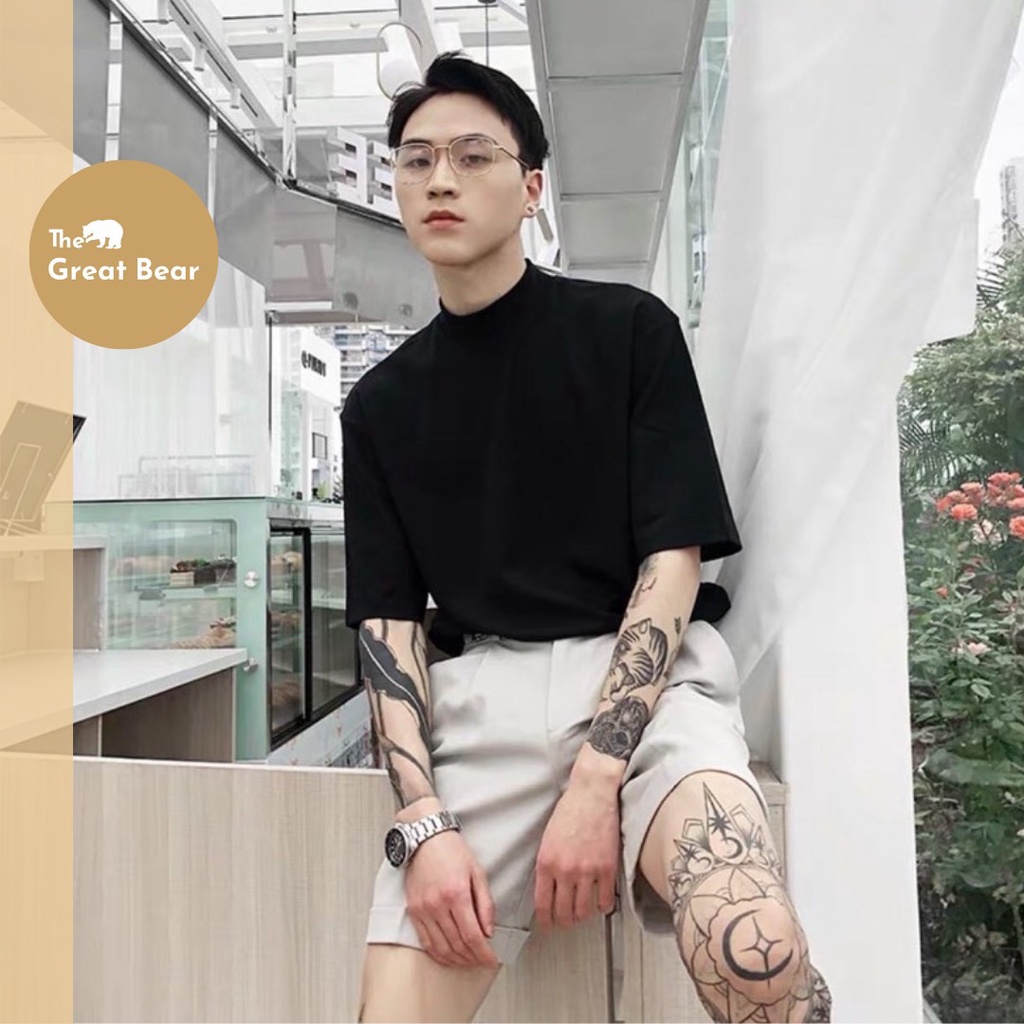 Áo thun cotton nam cổ lọ 4 phân tay ngắn - AT004A - THE GREAT BEAR