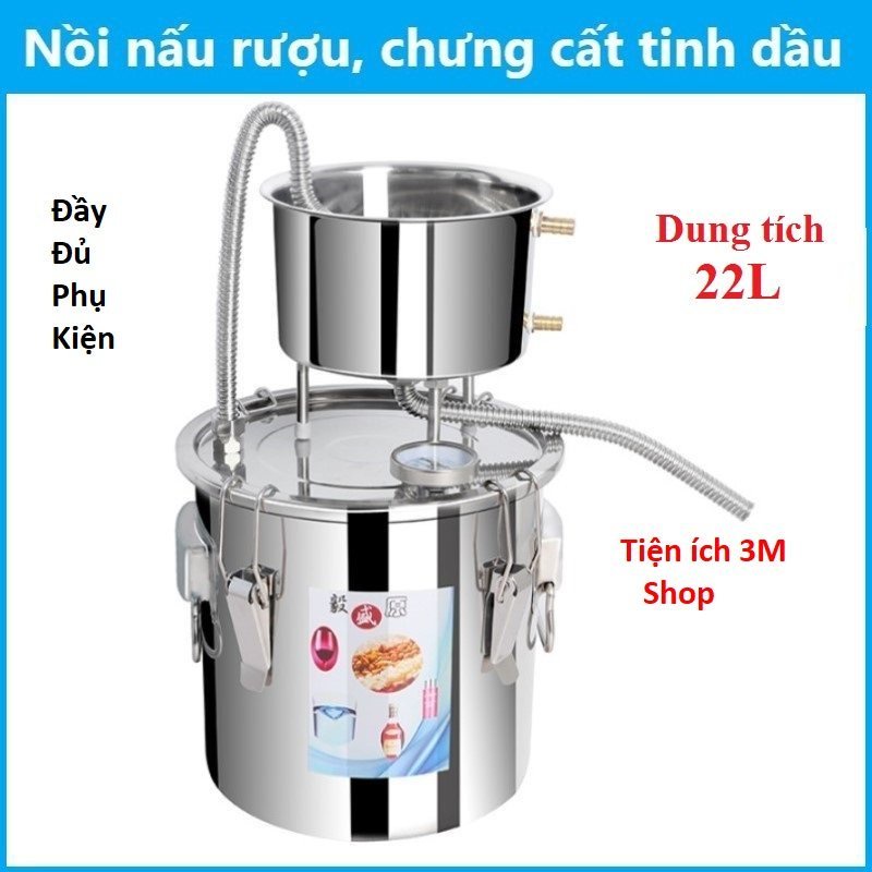 Nồi Chưng Cất Tinh Dầu Inox Đun Được Tất Cả Các Loại Bếp, Nồi 11L, 22L, 36L