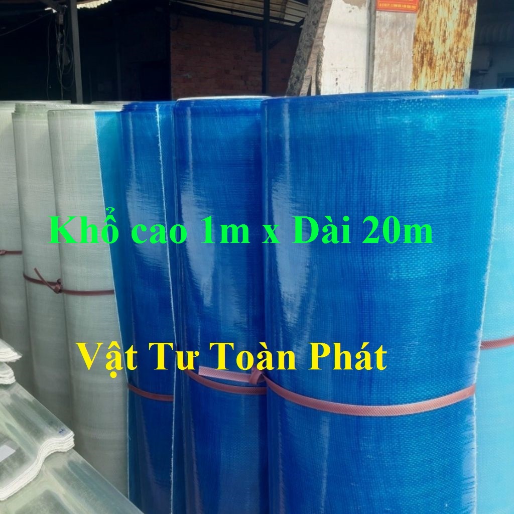 ( Khổ cao 1m x dài 20m ) Tấm tôn nhựa phẳng Caro lấy ánh sáng màu trắng đục/ màu xanh che nắng mưa