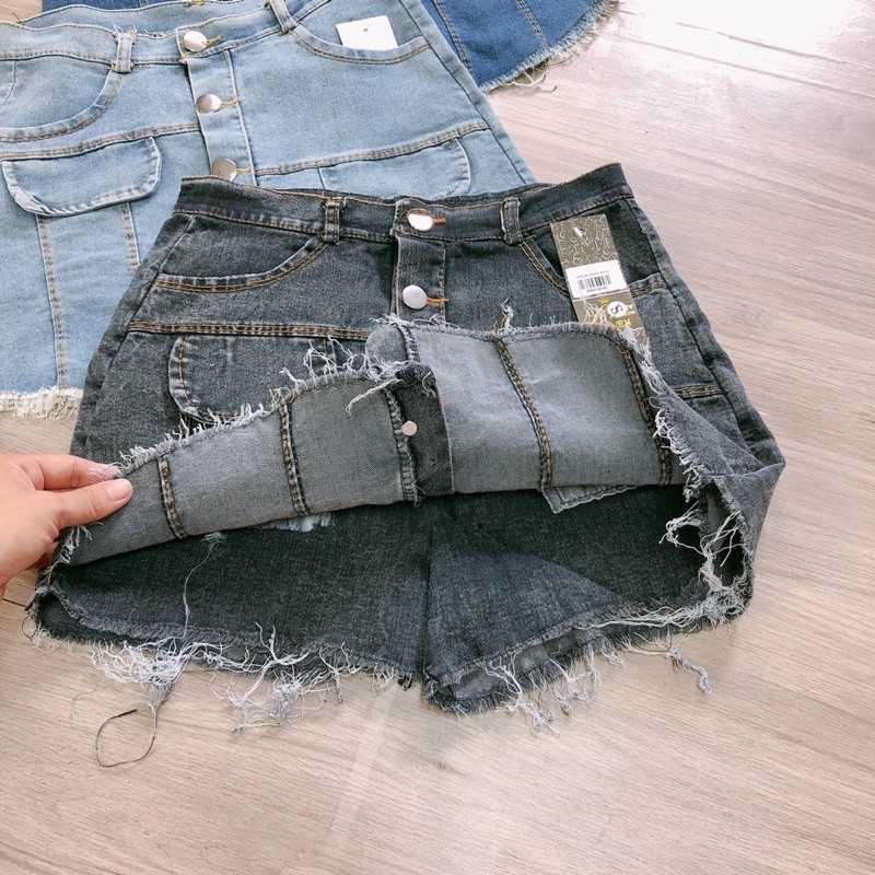 Quần giả váy nữ chất vải jeans phối nút Có 3 Size S M L