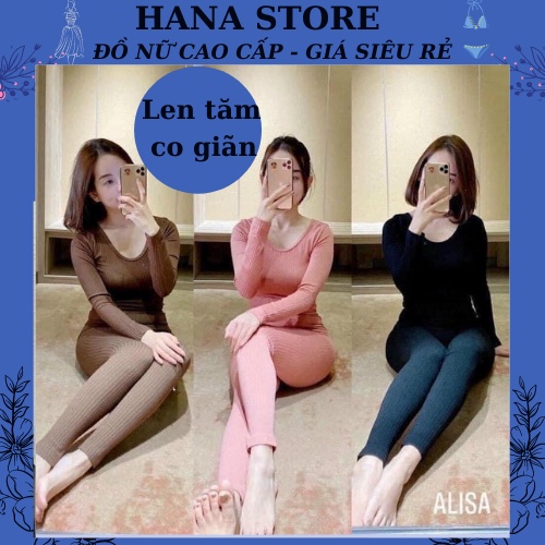 Đồ bộ ngủ nữ len tăm thu đông giữ nhiệt mặc nhà, đồ bộ kiểu ôm body mềm co giãn 4 chiều mặc thoải mái