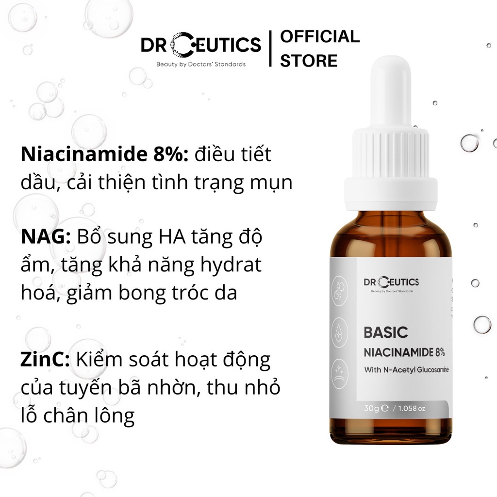 DRCEUTICS Tinh Chất Niacinamide Basic 8% DrCeutics Cho Da Dầu Mụn (30g)