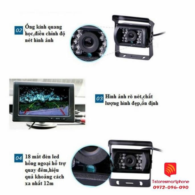 Camera lùi chuyên dụng cho xe tải xe công trình chống nước, chống va đập, chống nước 18 đèn Hồng ngoại trợ sáng