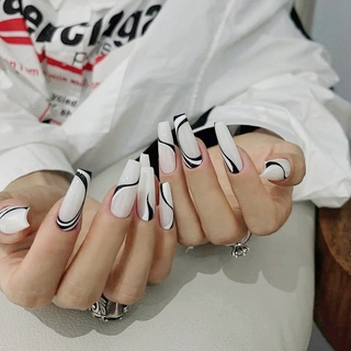 Bộ 24 Móng Tay Giả Hình Vuông Đính Keo Bướm/Băng Kiểu Pháp Sáng Bóng Y16