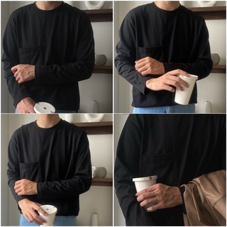 Áo thun trơn basic tay dài có túi ngực vải cotton form regular - york long sleeve tee.
