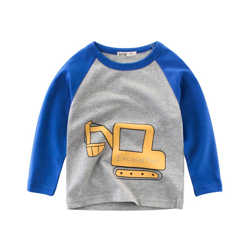 Áo bé trai 27KIDS áo thun dài tay cho bé in hình máy múc chất cotton hàng xuất Âu Mỹ