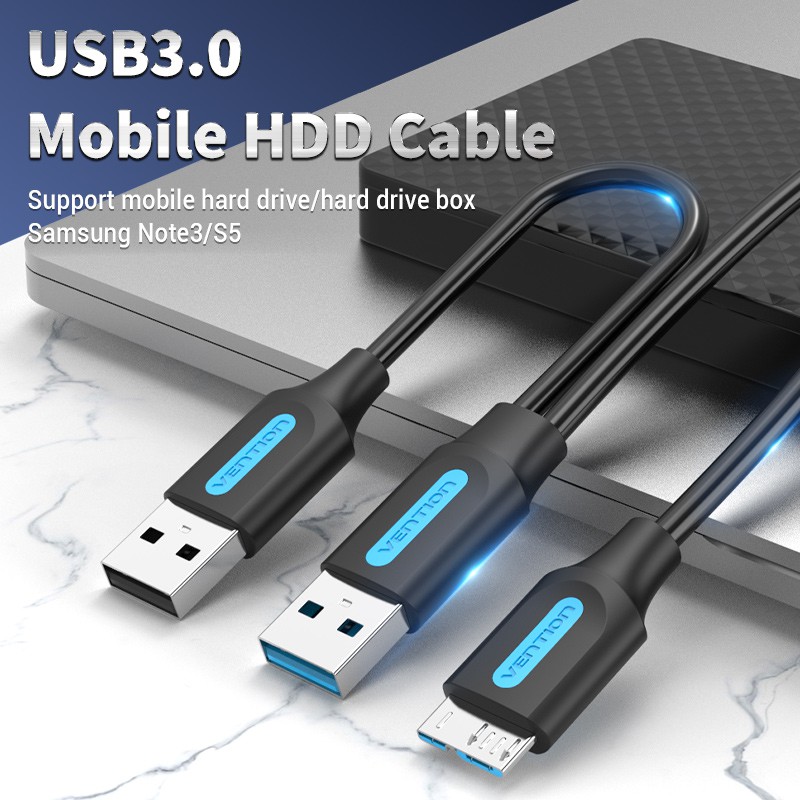 Dây cáp sạc đồng bộ micro USB 3.0 VENTION có nguồn ổ cứng HDD cho Toshiba WD Seagate