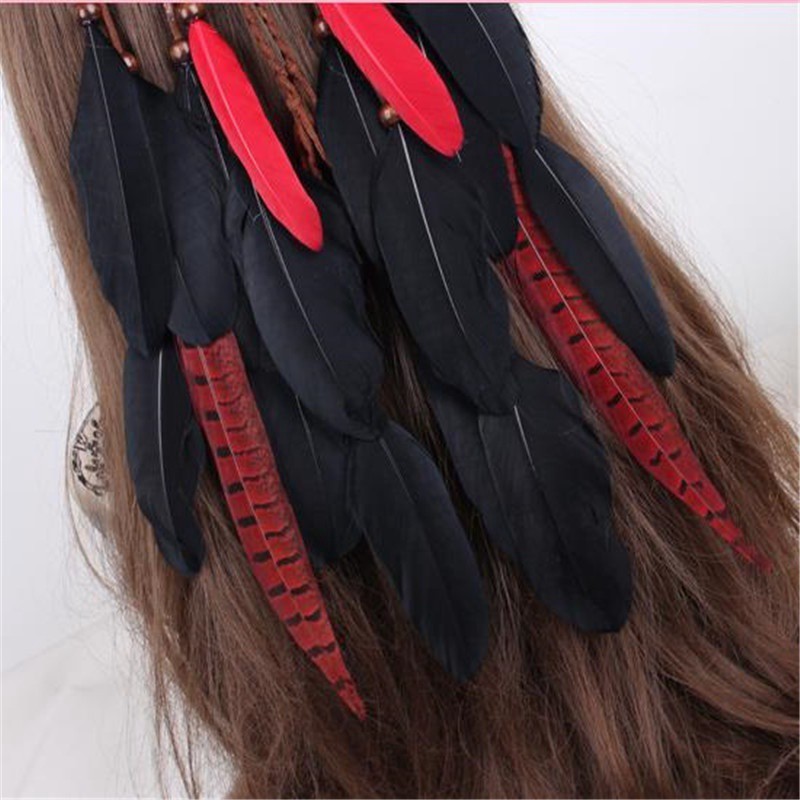 Dây Boho Lông Vũ Đỏ Đen
