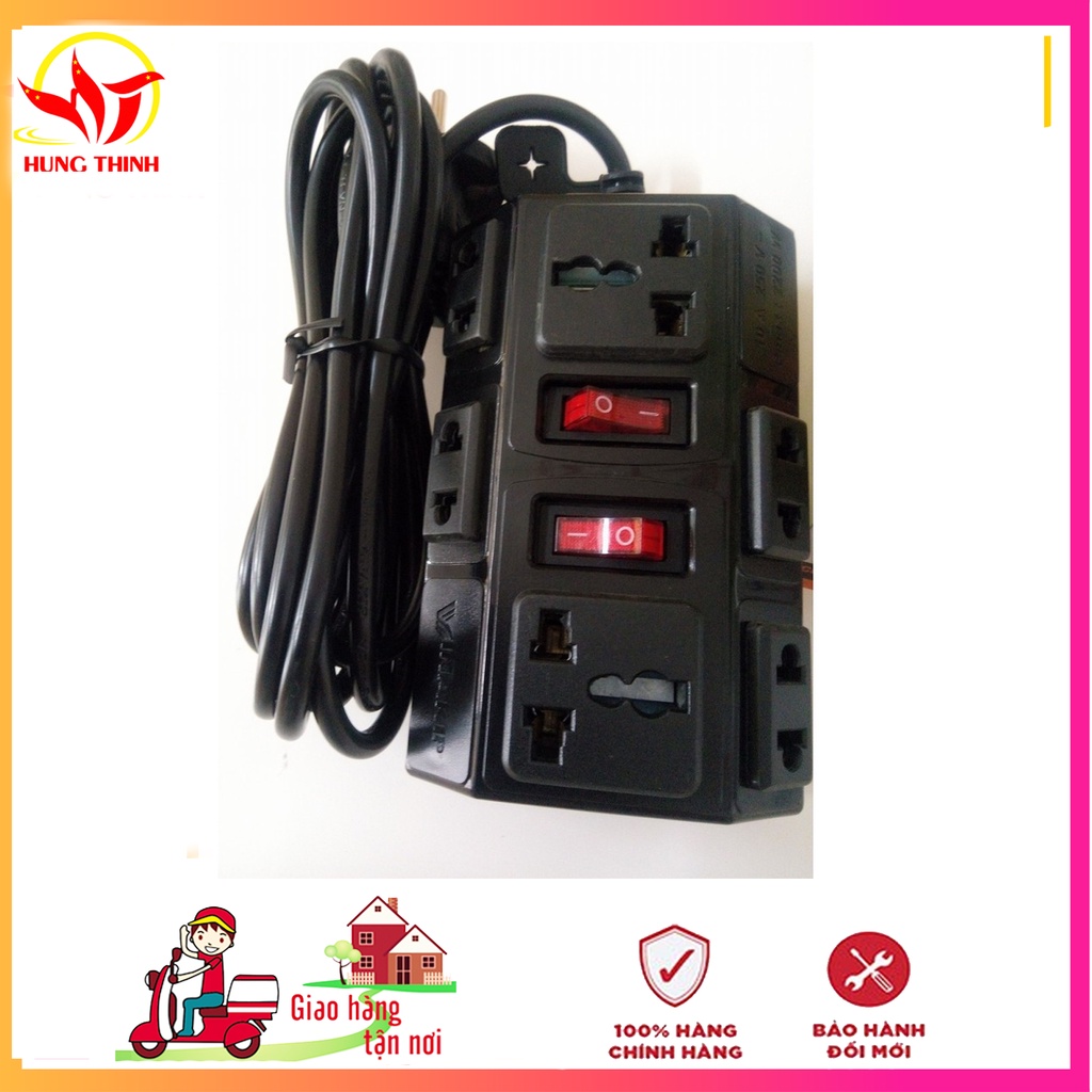 Ổ cắm điện liền dây 3m chịu tải 2500w VINAKIP - 0C56 ổ cắm điện đa năng 6 ổ 2 công tắc