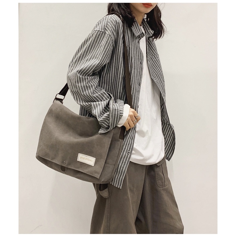 Carve.A Store Túi Đeo Chéo Vải Canvas Dày Dặn Phong Cách Harajuku Hàn Quốc Cho Nam