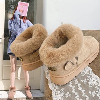 Giày Bốt Đi Tuyết Đế Bằng Lót Nhung Thời Trang Mùa Đông Hàn Quốc Cho Nữ