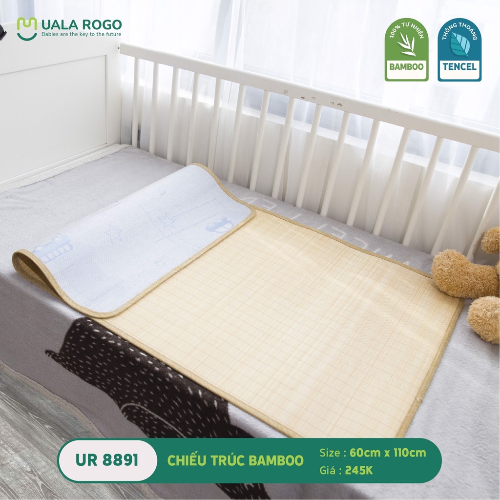 Chiếu trúc Bamboo Uala Rogo 60x110cm cho bé, chiếu dệt sợi tencel cho trẻ - Monnie Kids