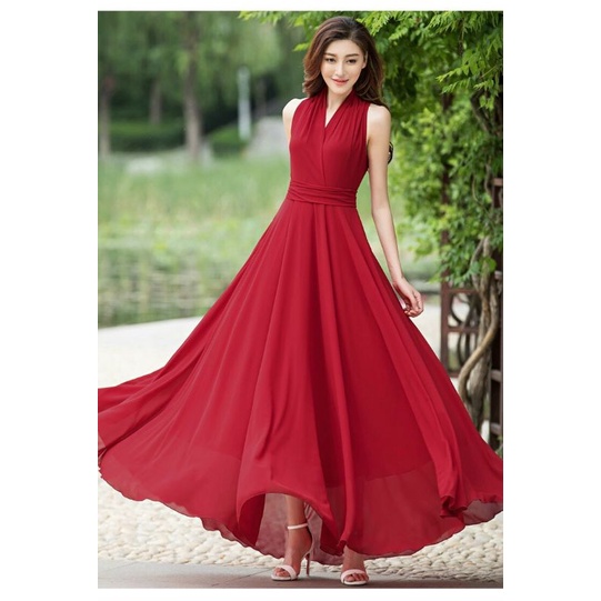 ĐẦM MAXI DÀI CỔ V SANG TRỌNG đi biển Lh0917399527