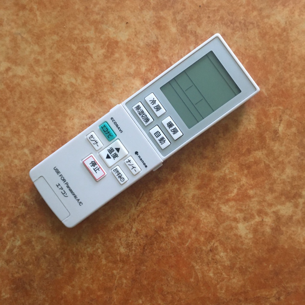 Điều khiển máy lạnh panasonic nanoe nội địa có nút ECONAVI màu xanh chữ nhật,Remote dùng cho máy lạnh panasonic nannoe