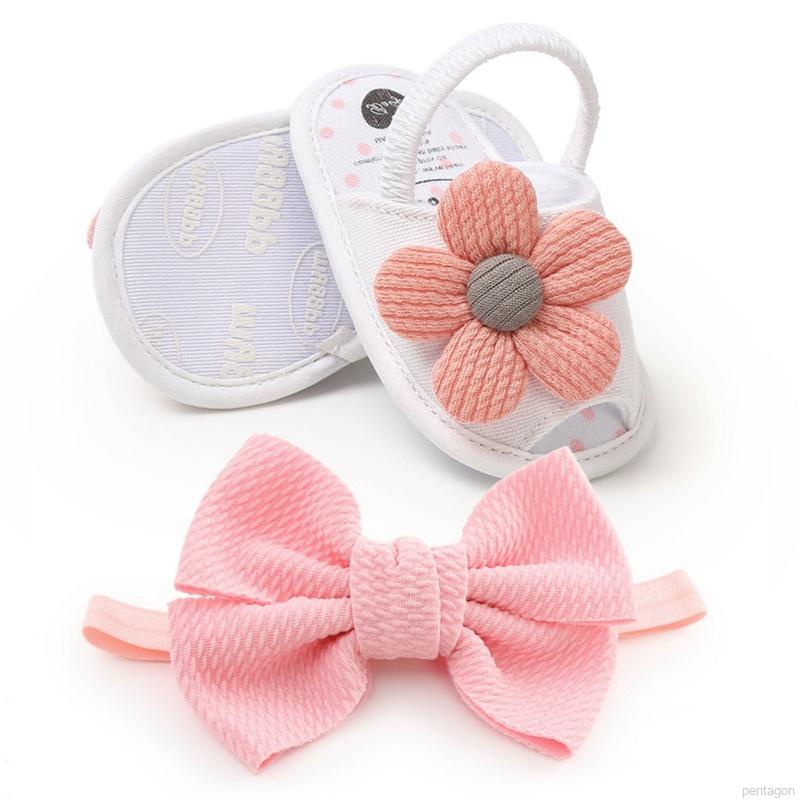 Bộ 2 Đôi Xăng đan Đế Mềm Thoáng Khí Chống Trượt Đính Nơ Dành Cho Bé Gái 0-18 Tháng Tuổi