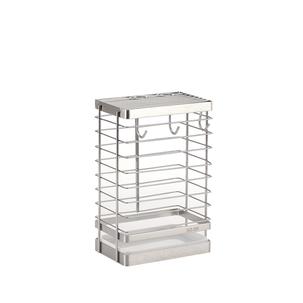 Kệ đựng dao kéo Inox 304 kèm 3 móc treo và khay hứng nước,chống rỉ